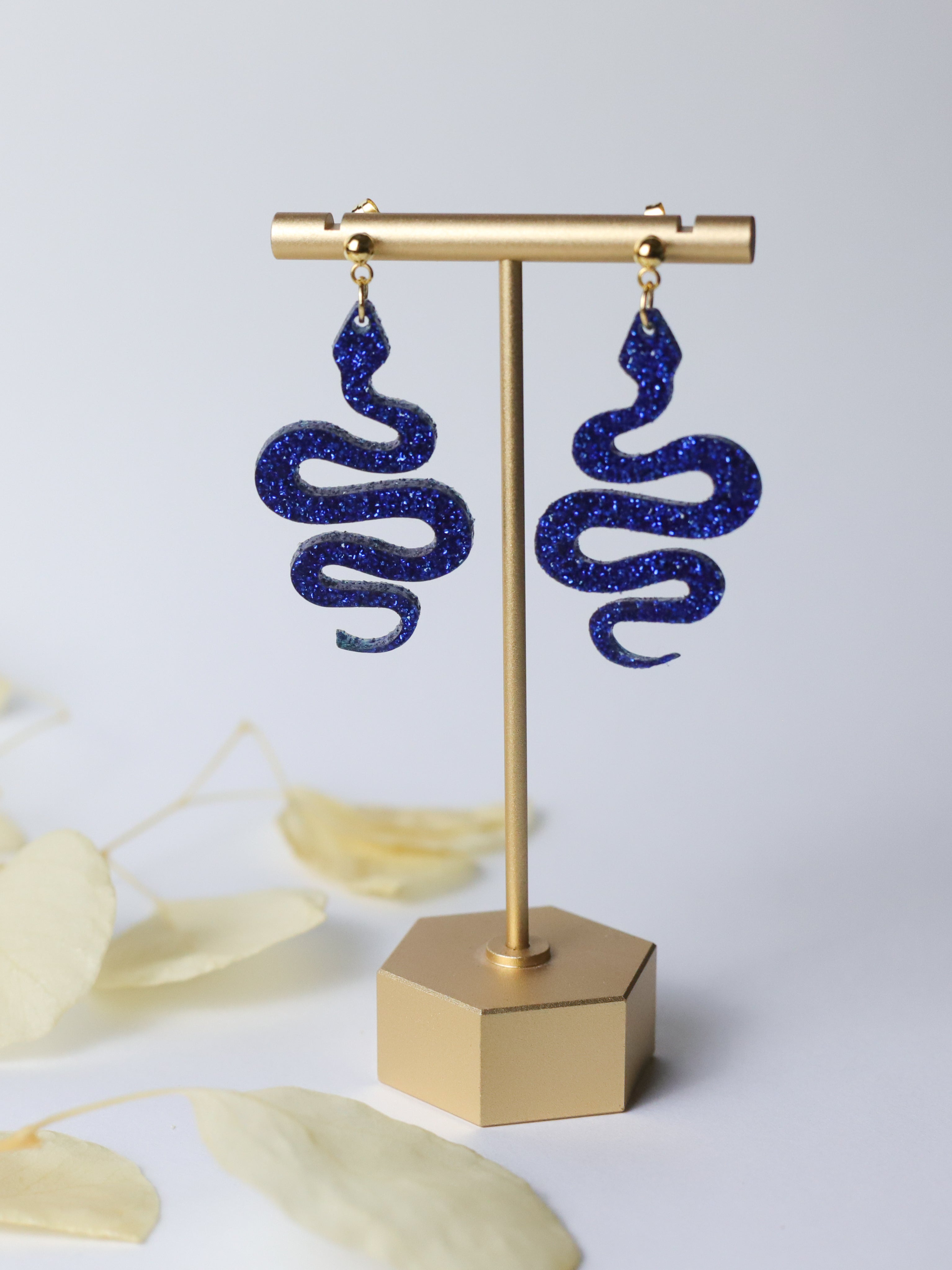 Sapphire Serpentine: Snake Earrings